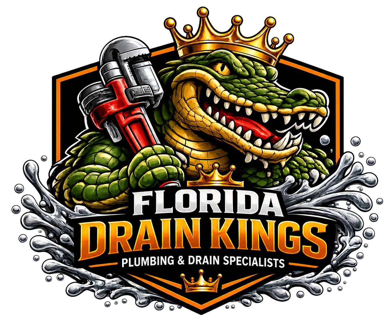Florida Drain Kings — alligator mascot with crown and pipe wrench